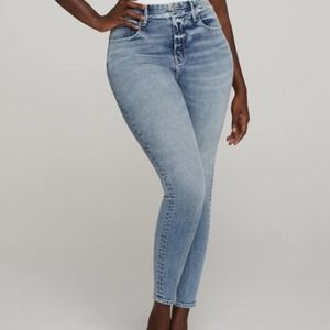 Good American Good Waist Extreme Deep V Distressed Jeans Light Wash Size 0/25